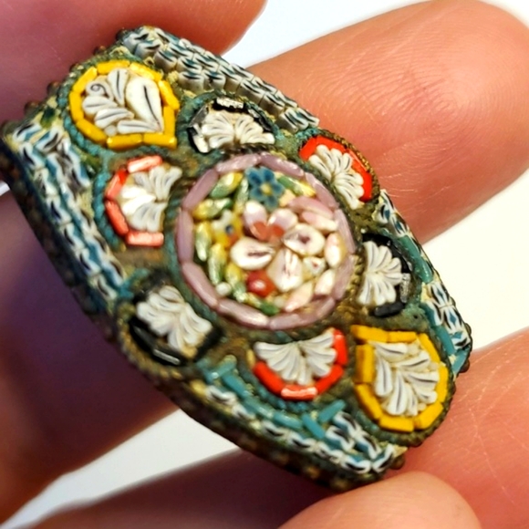 Millefiori Vintage Micro Mosaic Brooch Made In Italy Mid Century Floral Signed - Picture 6 of 9